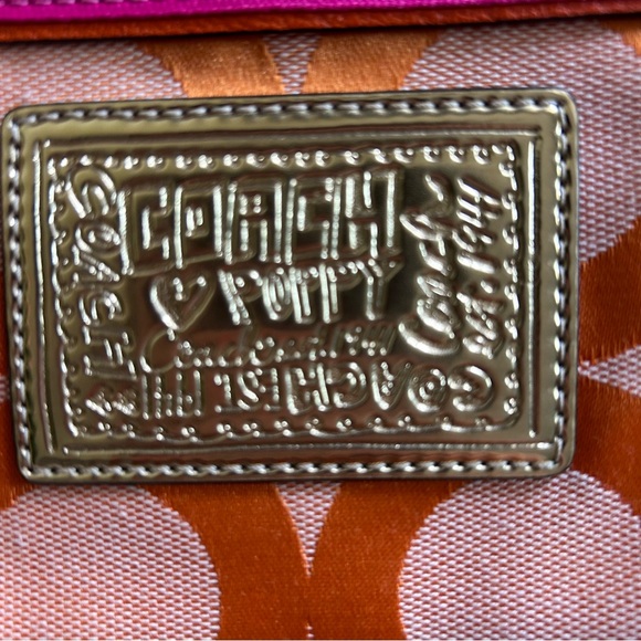 Coach Poppy OP Art Glam orange and pink jacquard canvas tote bag purse EEUC NWOT - Picture 14 of 16